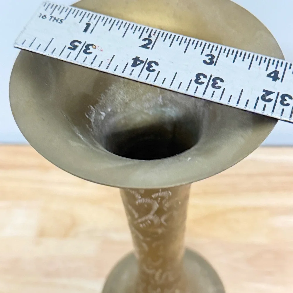 Vintage Etched Brass Bud Vase Tall Floral Engraved India 12